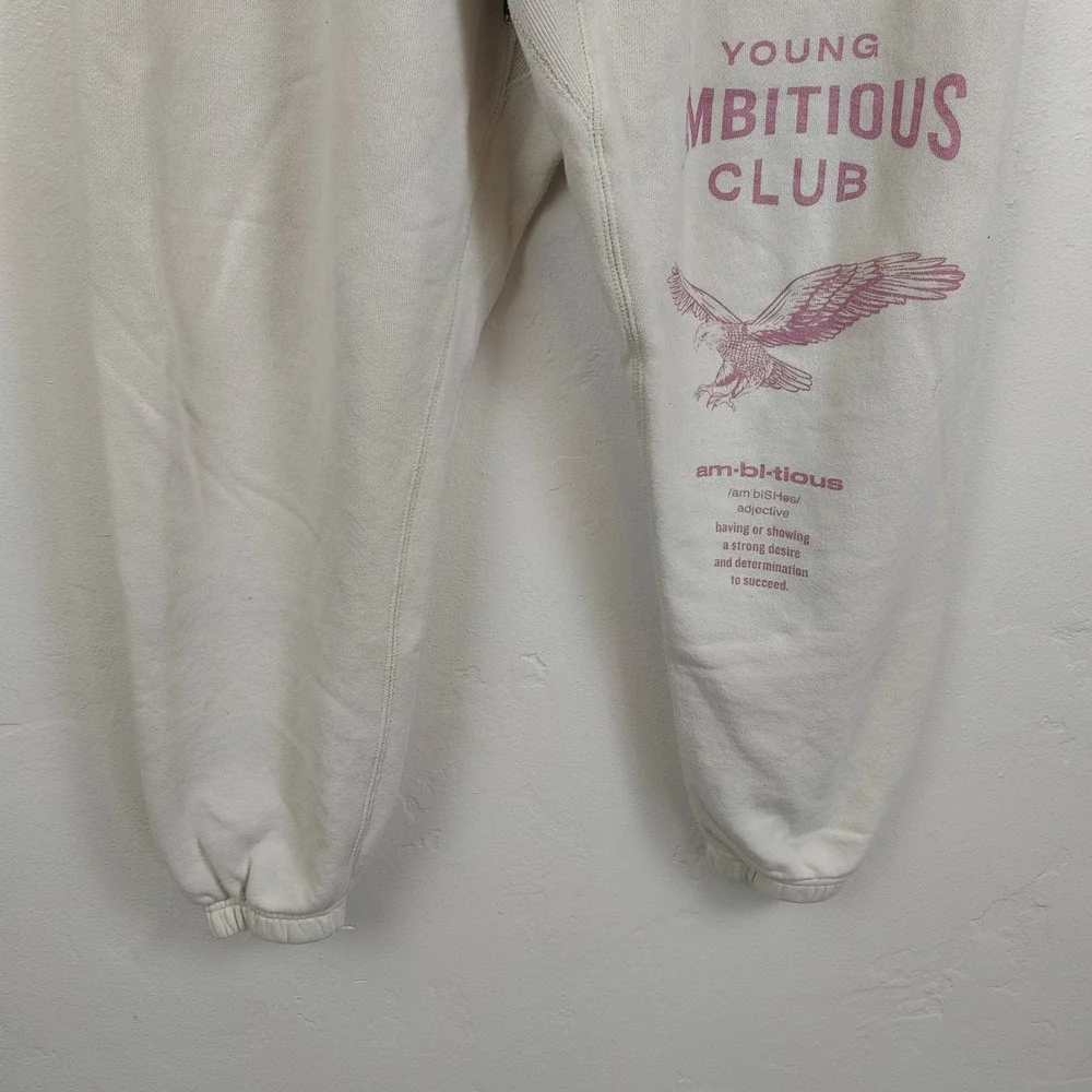 YoungLA Young Ambitious Club Pants Mens Medium Cream Graphic Joggers‎ Gymwear